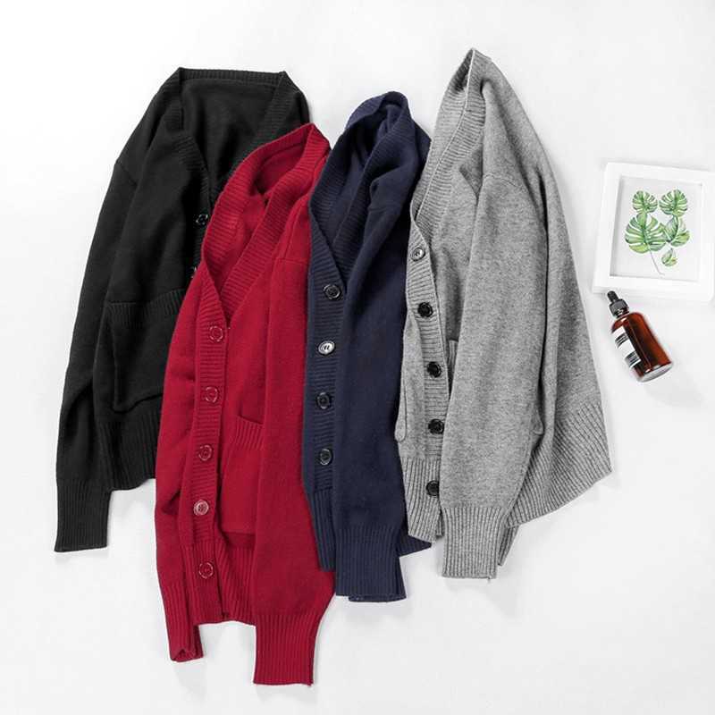 Yedinas Solid Knitted Cardigan Women Autumn Winter Long Sleeve Basic V Neck Cashmere Sweater Mujer Korean 210527