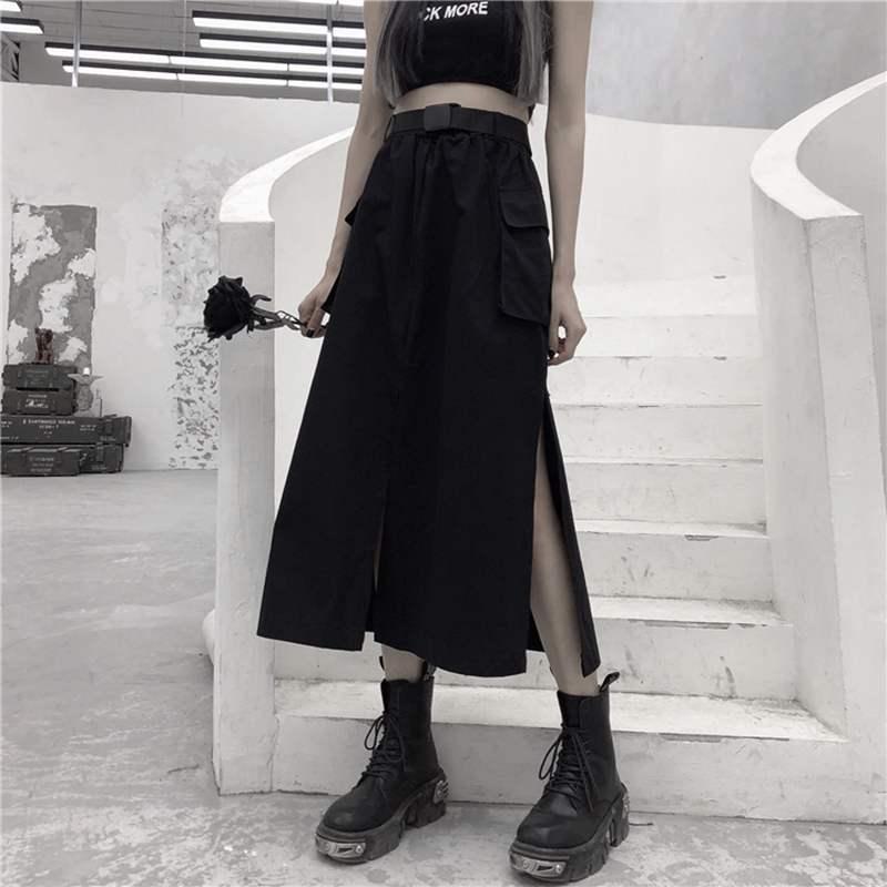 Gothic Skirt Women's Mid-length Long Loose Fork Tool Pocket With Belt Skirts, Black
Gothic Skirt Women's Mid-length Long Loose Fork Tool Pocket With Belt Skirts, Black