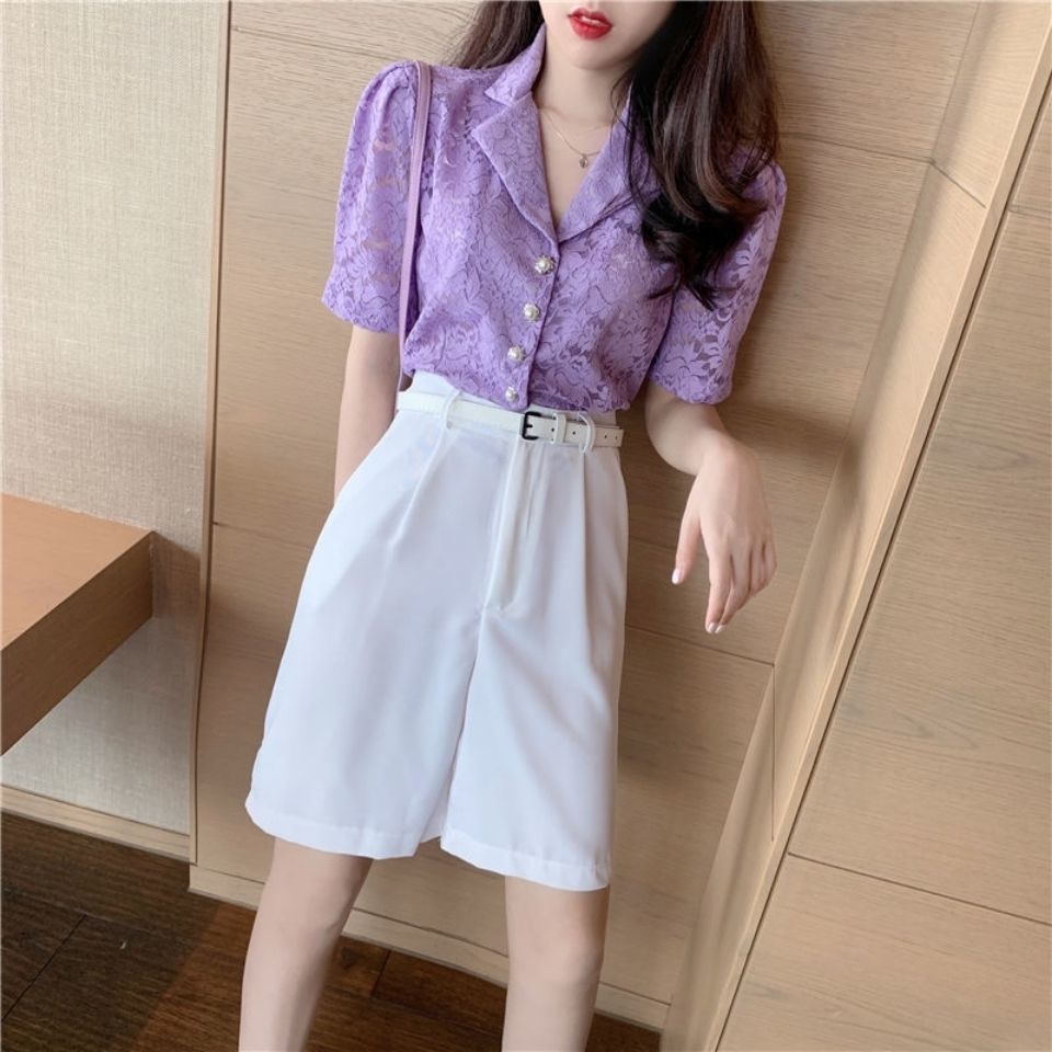 Wonder Half Pants with Belt High Waist Wide Leg Korean Elegant Loose Trousers Pocket Bottoms 210510