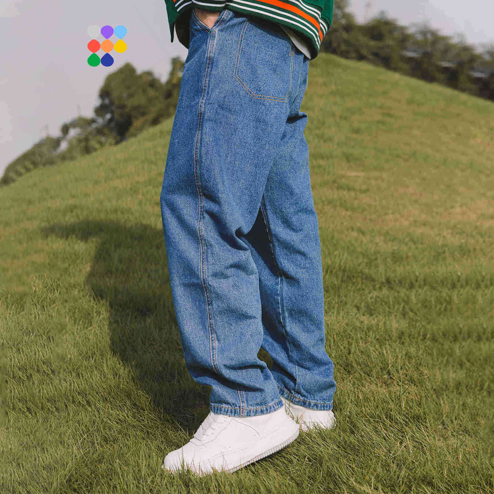 INFLATION Mens Fashion Jeans Loose Straight Denim Pants Casual Blue Unisex Distressed Baggy Trousers 211111