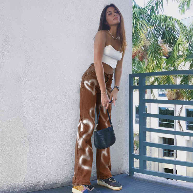 Women printed Jeans Streetwear High Waist prited Vintage Straight Denim Pants straight trousers 210524, Brown
Women printed Jeans Streetwear High Waist prited Vintage Straight Denim Pants straight trousers 210524, Brown
