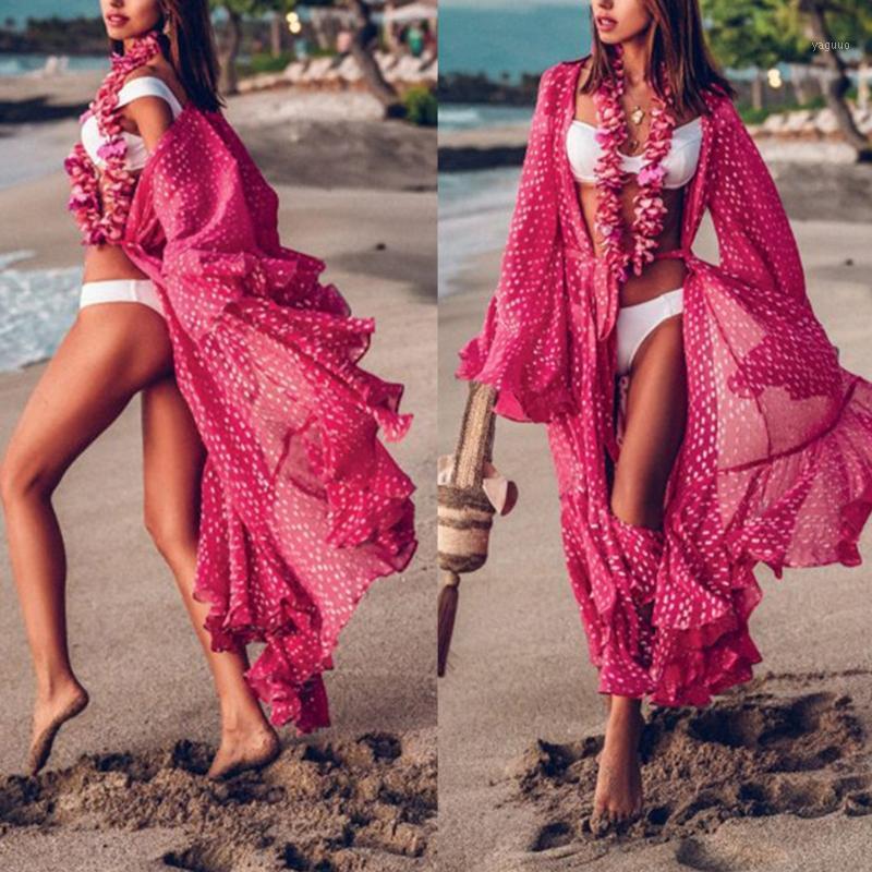 Women's Swimwear Women Bikini Swimsuit Cover Up Flare Sleeve Chiffon Belted Kimono Cardigan Polka Dot Ruffles Rose Red Maxi Beach Dress
Women's Swimwear Women Bikini Swimsuit Cover Up Flare Sleeve Chiffon Belted Kimono Cardigan Polka Dot Ruffles Rose Red Maxi Beach Dress