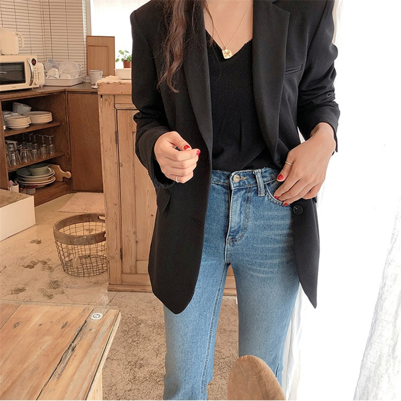 Aelegantmis Spring New Fashion Blazer Jacket Women Casual Pockets Long Sleeve Work Suit Coat Office Lady Solid Slim Blazers 210330
