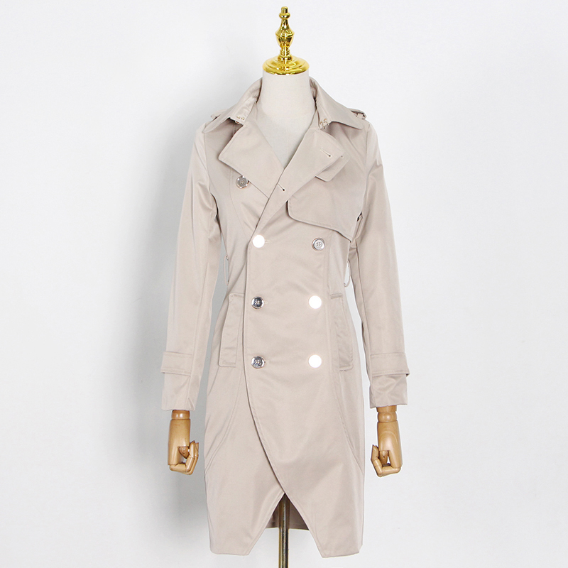 VGH Solid Color Double Breasted Elegant Windbreaker For Women Lapel Collar Long Sleeve High Waist With Belt Trench Coat Female 210421