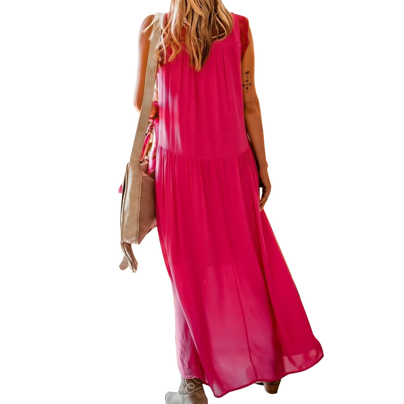 Women Dress Cotton Linen V Neck Sleeveless Bohemia es Sexy Long Solid Maxi Loose Casual Beach Summer es 210524