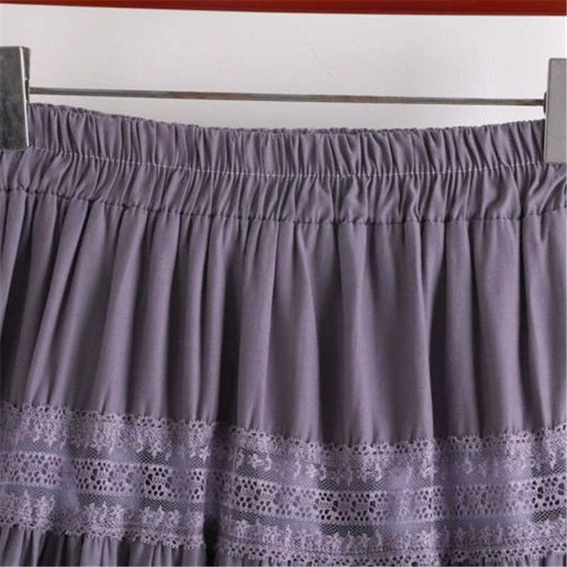 Sweet kawaii Chiffon Lace Stitching A-line pleated skirt Women's High Waist Midi Skirts Black Purple Elegant Party Long Skirt 210619