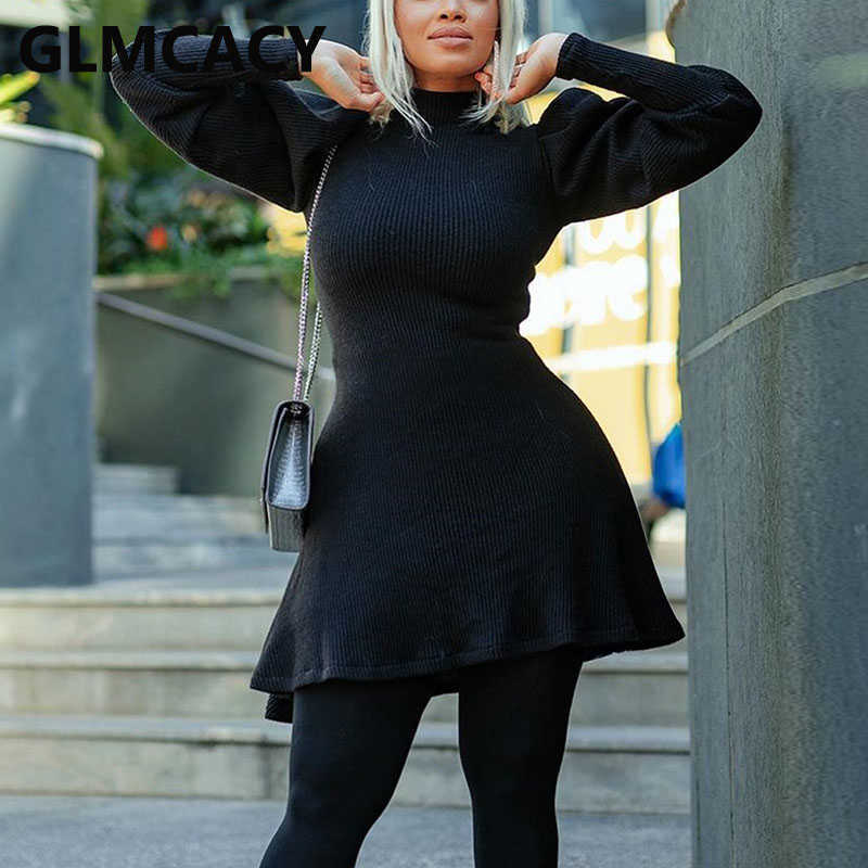 Women Long Sleeve Turtle Neck Casual Solid Dress 210702
