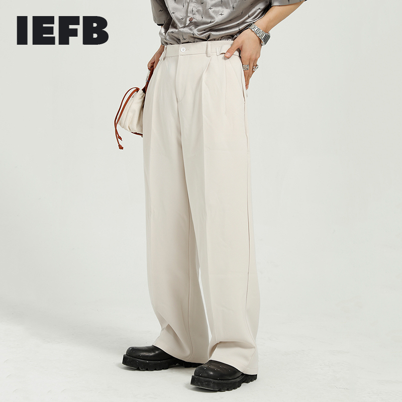 IEFB men's summer suit pants Korean casual loose straight trousers trend solid color causal wide leg pants black 9Y7447 210524