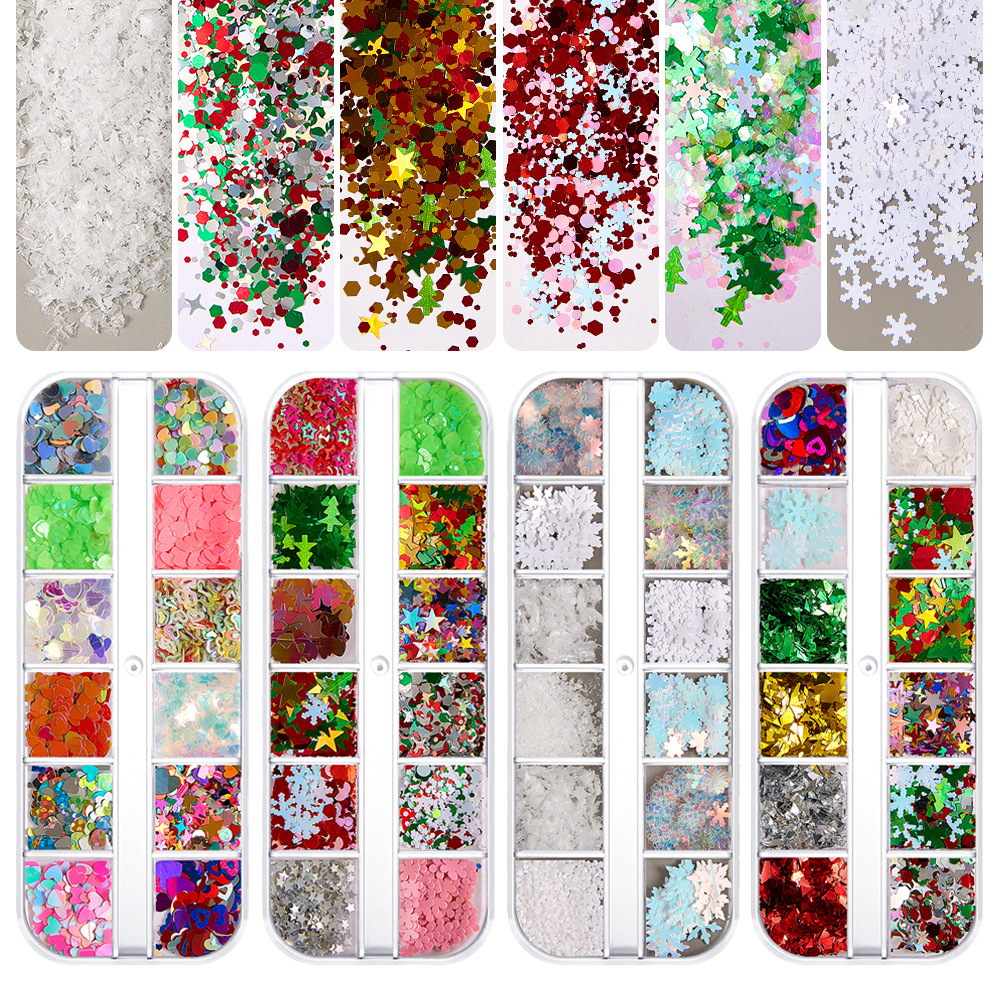 12 grid Christmas nail art accessories sequins fluorescent snowflake Christmas set glitter powder glitter nail polish glue jewelry manicure decoration
12 grid Christmas nail art accessories sequins fluorescent snowflake Christmas set glitter powder glitter nail polish glue jewelry manicure decoration