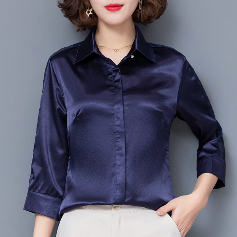 Korean Fashion Clothing Chiffon Blouse Women Three Quarter Button Solid Plus Size Top Pink And White OL Ladies Tops 7996 50 210415