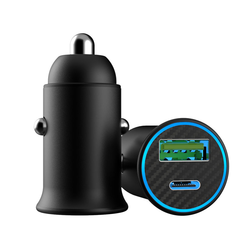 Car Charger With luminous PD3.0 30W Mini Full Metal Dual QC 3.0 QC4.0 USB Type C Quick Charging For mobile phone