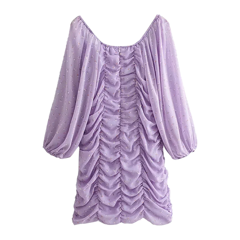 Floral Sexy Bodycon Party Dress Summer See Through Lantern Sleeve Hiloday Mini Backless Pleated Chiffon es 210515