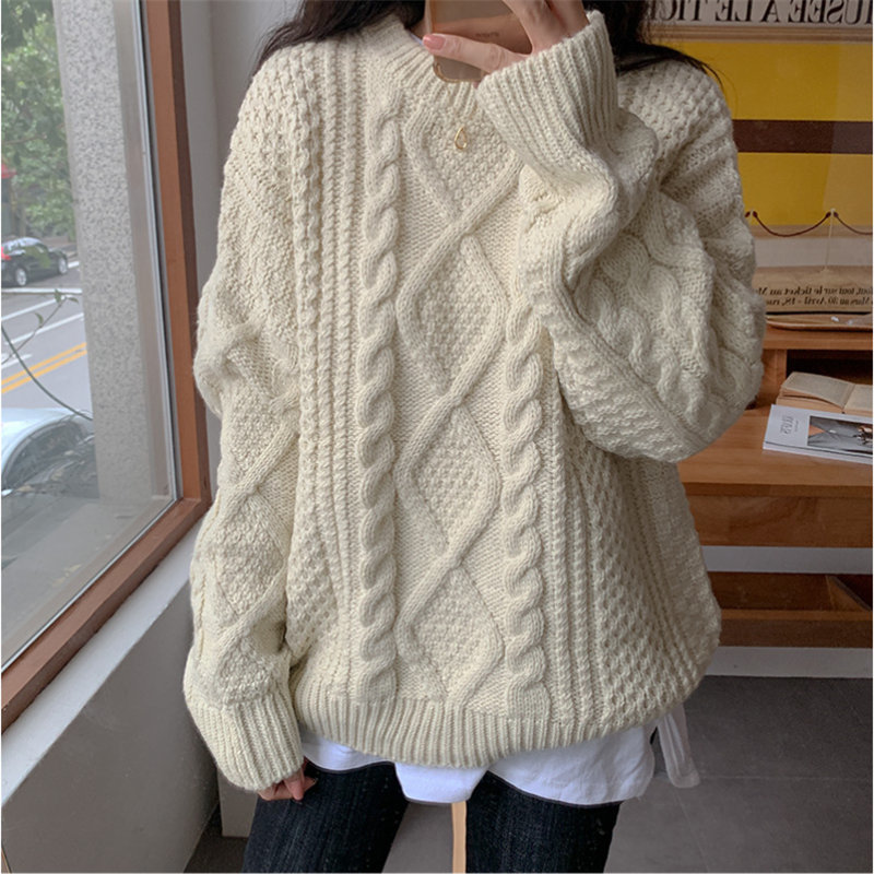 Fresh Loose Soft Knitted Twisted Women Casual All Match Cute Chic Feminine Solid Warm Pullovers Basic Sweaters 210421