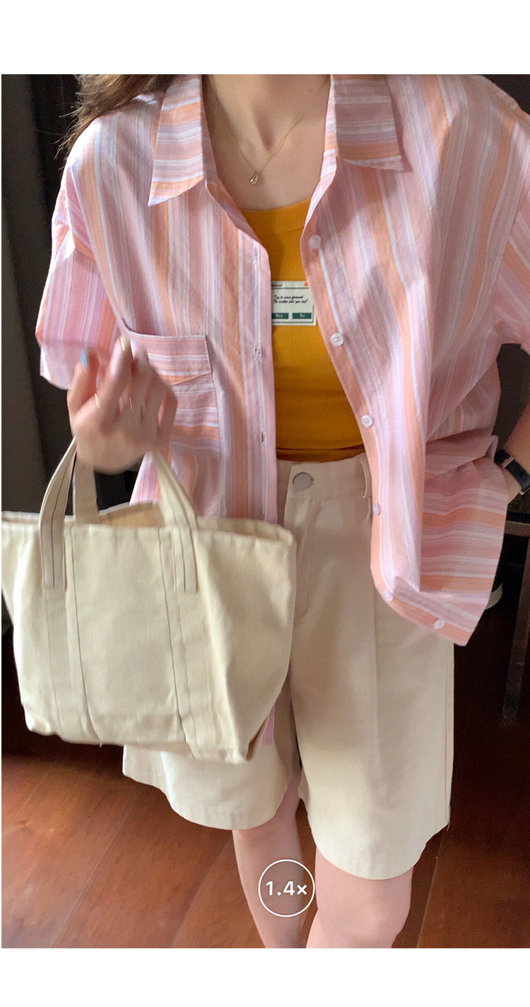 2Colors korean style stripe short sleeve blouse women Shirt Cardigan loose Cotton summer tops (x1927) 210423