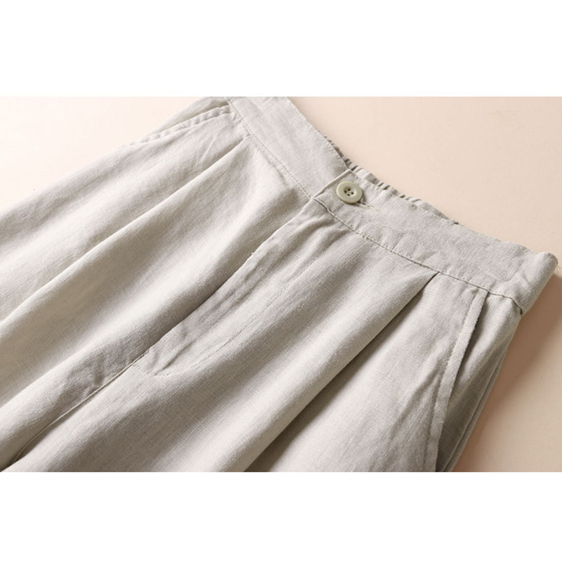 Summer and Autumn Cotton Linen Wide Leg Pants Women High Waist Palazzo Korean Style Plus Size Loose Womens Trousers 210428