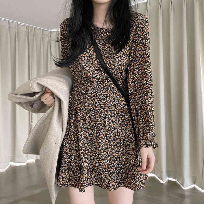 Spring Summer Floral Dress Women Casual Vintage Printing Mini Puff Sleeve O Neck Party es Two Pieces 13570 210508