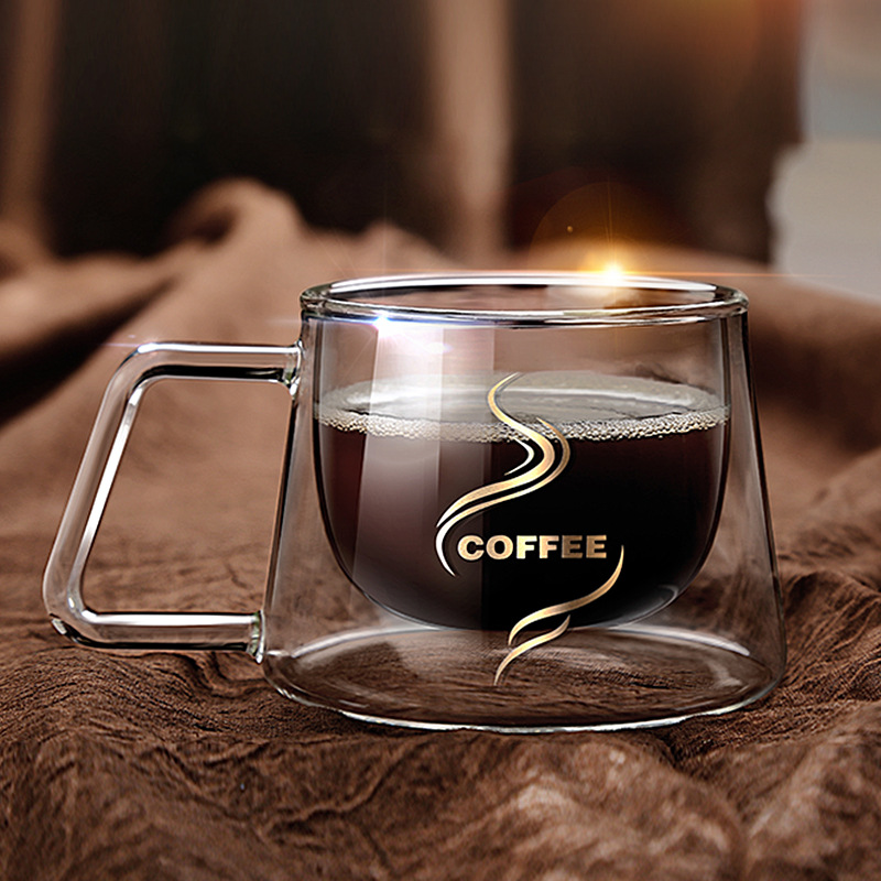 Wholesale Coffee Printed Mug Espresso Tea Cup Thermal Glass Double Wall Clear Mugs Women Men Drinkware