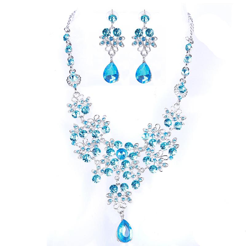 Earrings & Necklace Luxurious Crystal Bridal Jewelry Sets Blue Red Wedding African, Silver
Earrings & Necklace Luxurious Crystal Bridal Jewelry Sets Blue Red Wedding African, Silver