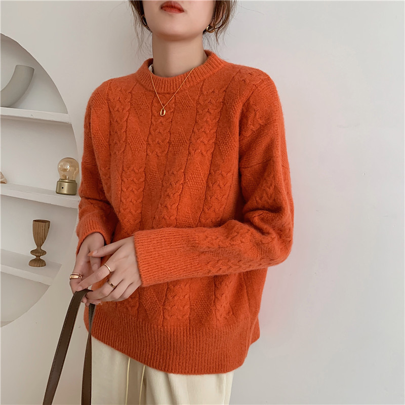 Twisted Knitted Women Sweater Pullover Full Sleeve O-neck Loose Solid Tops Korean Fashion Ladies Jumpers Femme 210514