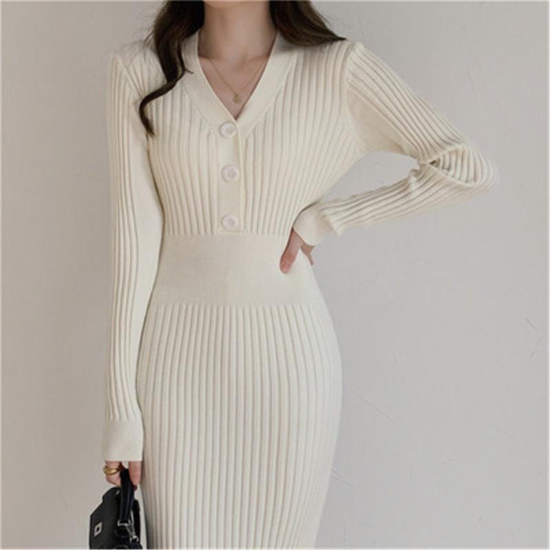 Casual Dresses Korean Fashion Autumn Winter Elegant Bodycon 2022 Knitted Dress Female Evening Party Long Sleeve Vintage Black, Black;gray 
Casual Dresses Korean Fashion Autumn Winter Elegant Bodycon 2022 Knitted Dress Female Evening Party Long Sleeve Vintage Black, Black;gray