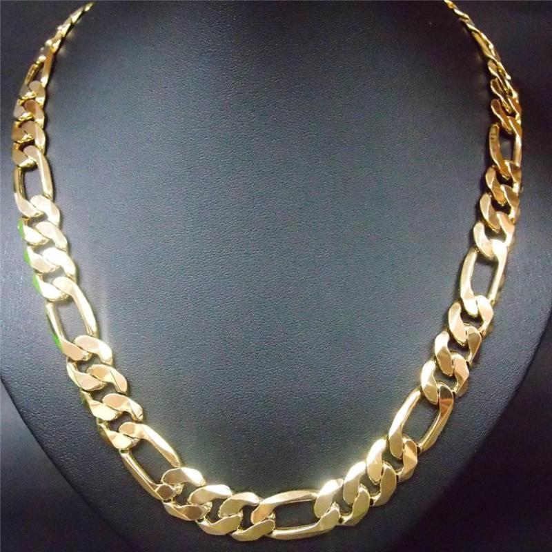 Heavy 94g 10mm 18 K Yellow Gold GF Men039s Necklace Curb Chain Jewelry Pendant Necklaces
