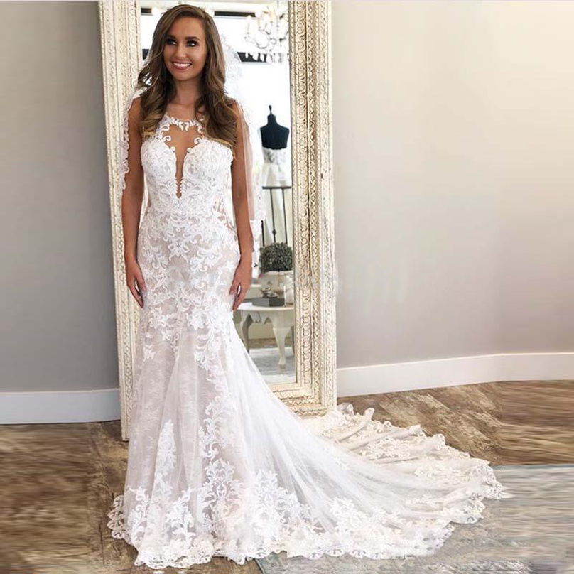 Scoop Neck Lace Mermaid Wedding Dress Appliqued Bridal Gowns Sweep Train Backless Plus Size Bride Dresses, Same as image
Scoop Neck Lace Mermaid Wedding Dress Appliqued Bridal Gowns Sweep Train Backless Plus Size Bride Dresses, Same as image