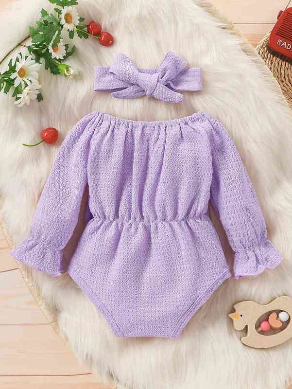 Baby Flounce Sleeve Bow Front Bodysuit & Headband SHE