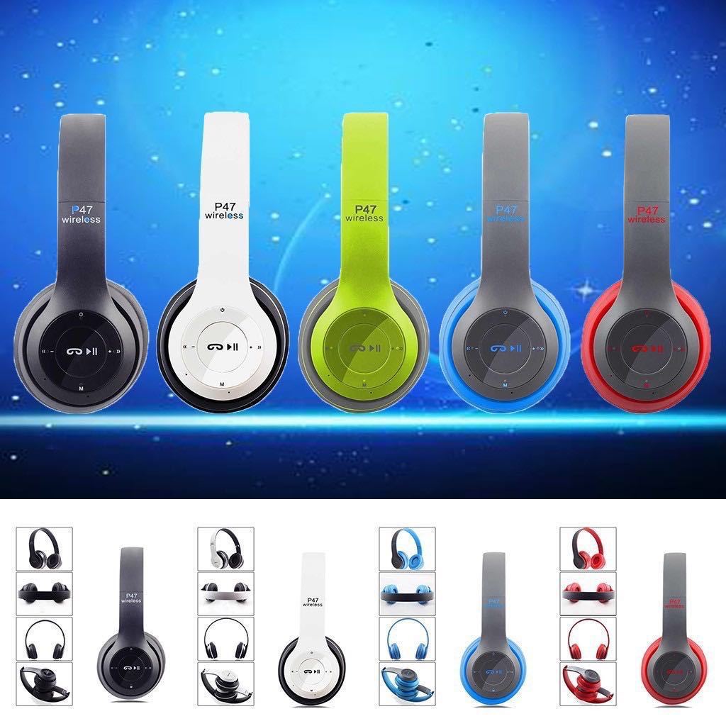 P47 Wireless earphones stereo 5.0 bluetooth headsets foldable Gaming earphone Bass Animation showing support TF FM card buildin MIC 3.5MM Retail Box