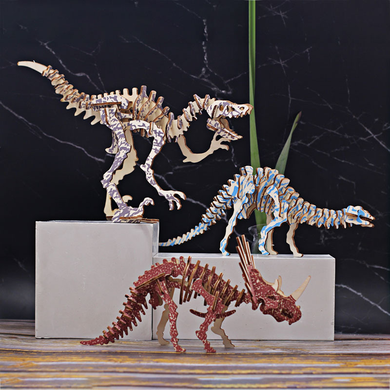 Scale Model Building Kits 3d Puzzle Wooden Jigsaw Insert Diy Dinosaur Toys Deinonychus Diplodocus Triceratops Tyrannosaurus Parasaurus