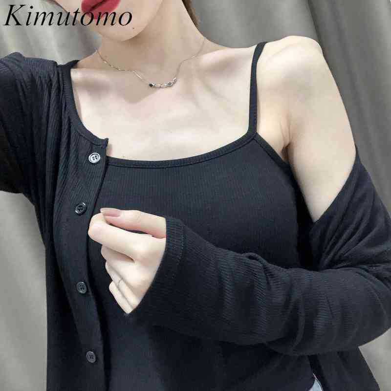 Kimutomo Solid Color Suit Women Korean Spring Long Sleeve O-neck Breasted Knitted Top + Thin Slimming Sling Two Piece Set 210521, Red
Kimutomo Solid Color Suit Women Korean Spring Long Sleeve O-neck Breasted Knitted Top + Thin Slimming Sling Two Piece Set 210521, Red