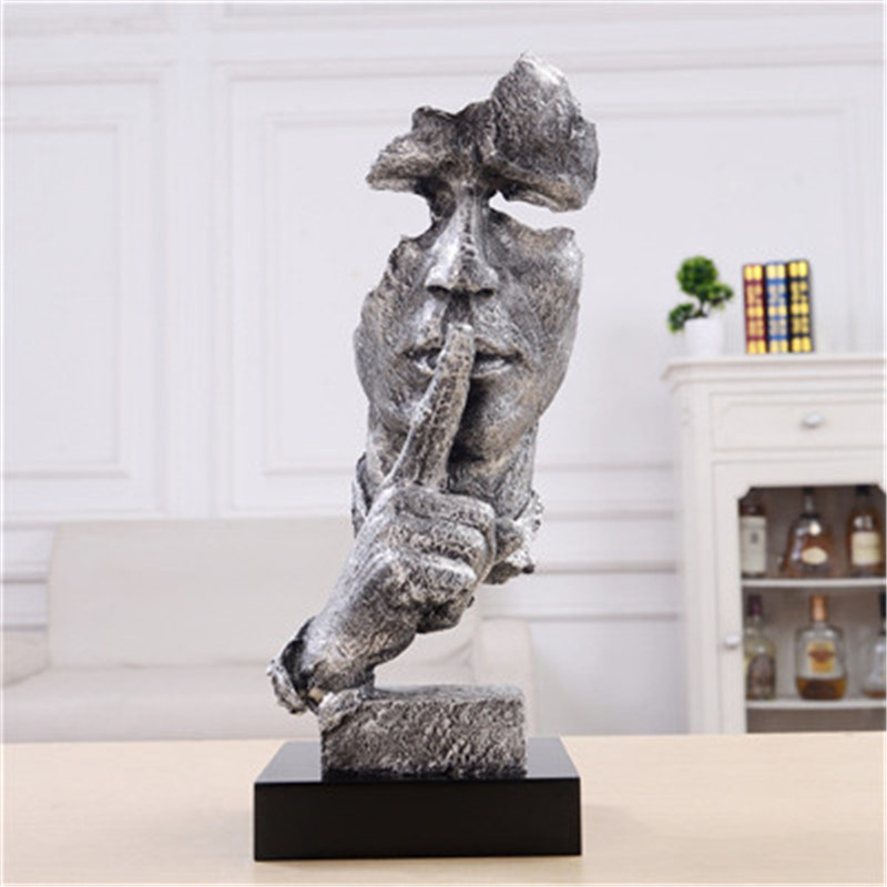 Thinker Statues Figurine Living Room Art Decor Furnishings Silence Is A Gold-European Sculpture Vintage Resin Crafts Decorations 210414