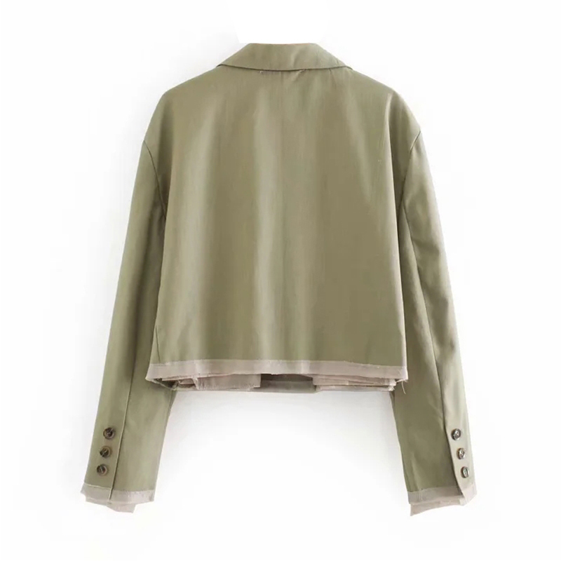 Fashion Army Green Color Short Blazer Women Patchwork Long Sleeve Work Wear Blazers Lady Pocket Single Button Coat 210414