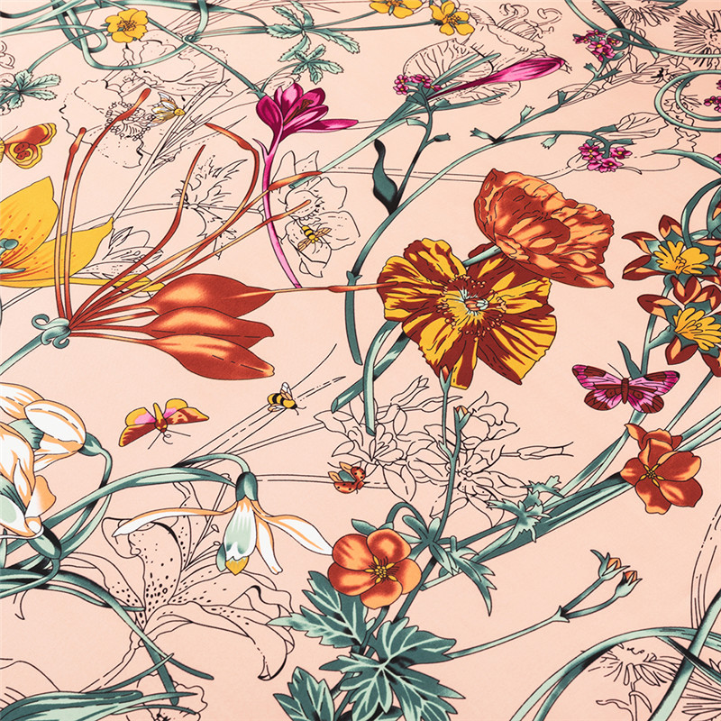 130cm New Twill Silk Scarf Insect Flower Printing Women Large Square Fashion Shawl Handkerchief