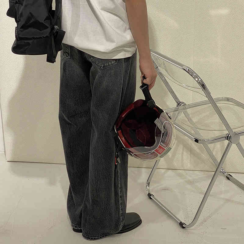 IEFB Men's Clothing Korean Trend High Waisted Straight Black Grey Jeans Loose Wide Leg Denim Pants Denim Trousers Y6926 210524