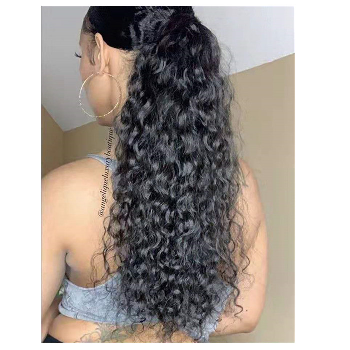 Cuticle aligned 12A raw cambodian deep wave curly ponytail human hair extension afro puff bun upd hairpiece 140g 4colors