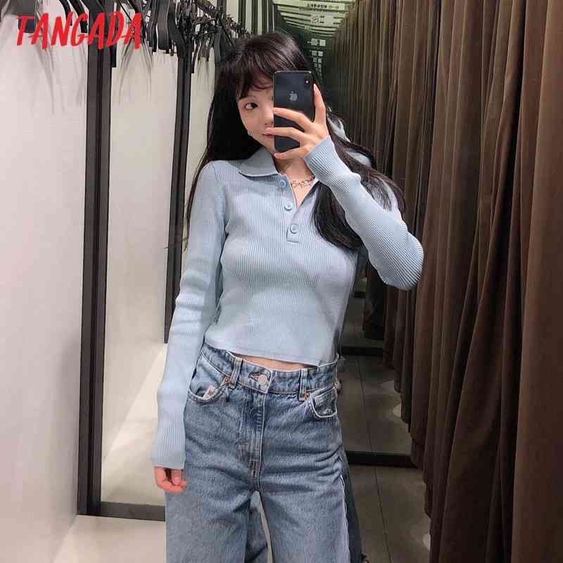 Women Fashion Solid Slim Cropped Knitted Sweater Vintage Long Sleeve Female Pullovers Chic Tops BE479 210416