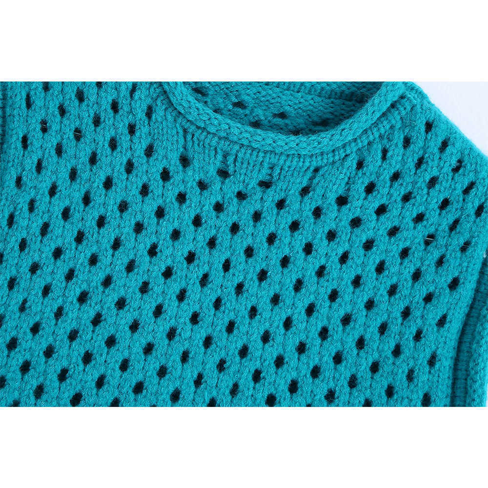 Women Cropped Knit Sweater Vest POINTELLE Sleeveless Casual Fashion Chic Lady Woman Sweaters Pullovers Tops 210709
