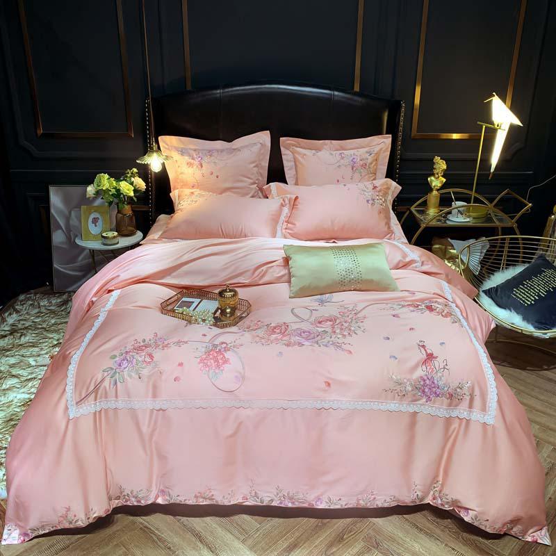 Cotton Sateen Stitch Duvet Cover Premium Embroidery Queen King Size Bedding Set Soft Bed Sheet Pillow Shams Sets
