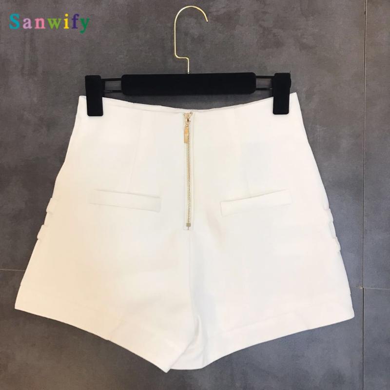 Double-breasted High Waist Shorts Women Casual A-line Wide Leg Female Streetwear Autumn Black White Women's