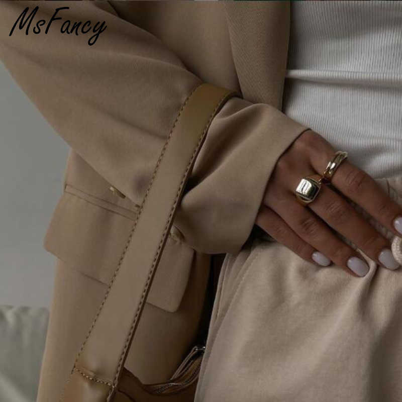 Msfancy Pink Blazer Women Long Sleeve Double Breasted Elegant Tailleur Femme Vintage Suit 210930