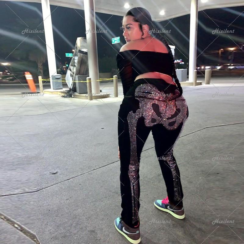 Men's Pants Rhinestone Bone Y2k Grunge Hip Hop Punk Harajuku Jogging Sports Casual Sportswear Training