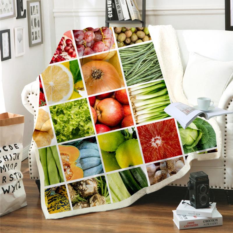 Vegetable And Fruit 3D Digital Print Sherpa Blanket Stylish Bedroom Decor Home Textile Flannel Soft Comfortable Bed Blankets