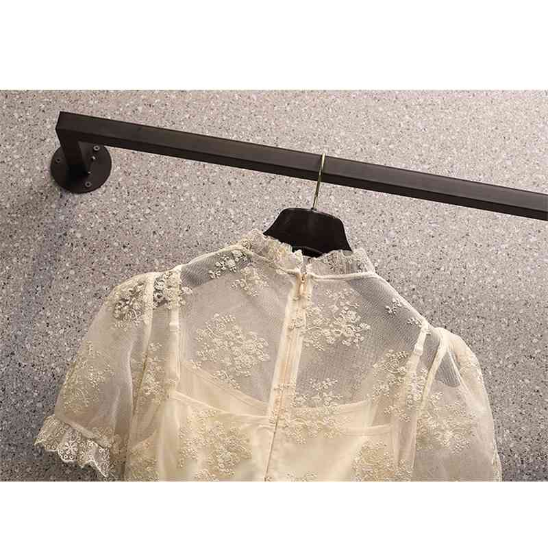 Elegant Women Summer Office OL Party Dress Sweet Lace Splicing Plaid High Waist Slim Mini Vestidos 210519