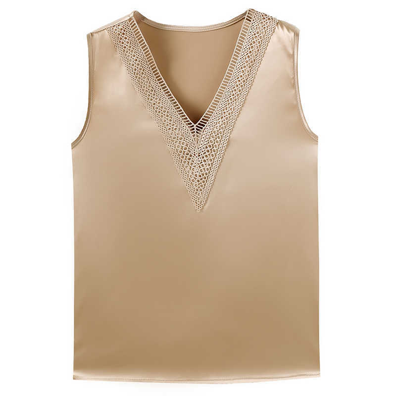 Korean Fashion Silk Tank Top Women Satin Office Lady Lace Solid Plus Size XXXL/5XL Clothing for 210531