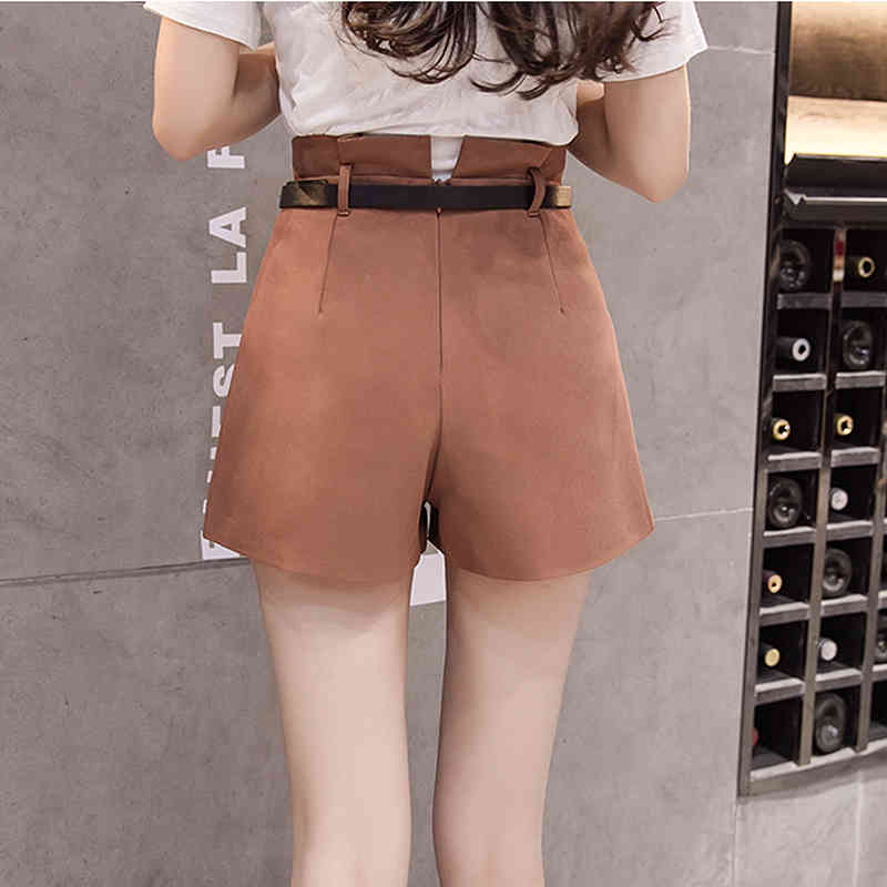 Plus Size Black Short Femme Arrival High Waist Shorts Women Summer Autumn Wide Leg with Belt Streetwear 7775 50 210506