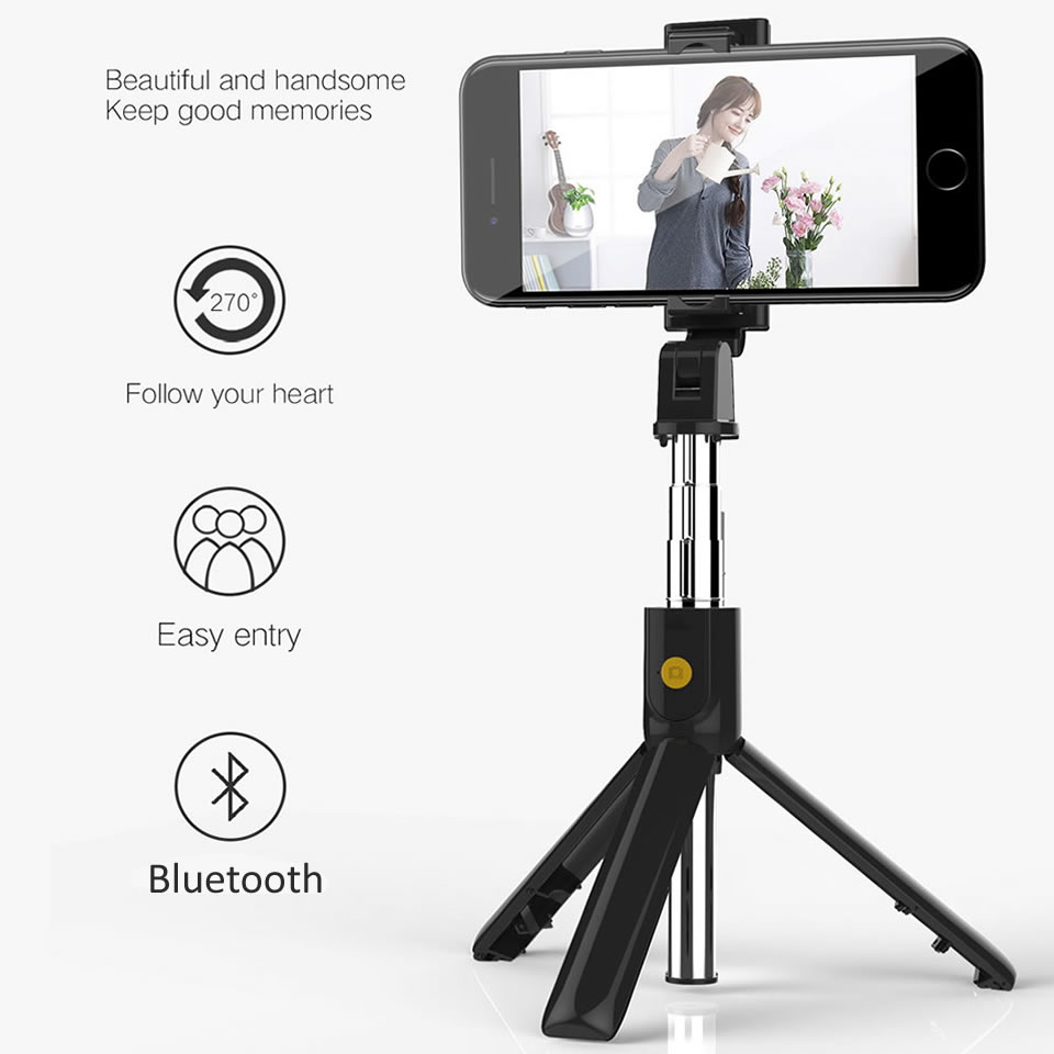 Wireless Bluetooth-compatible Selfie Stick Foldable Mini Tripod Expandable Monopod with Remote Control