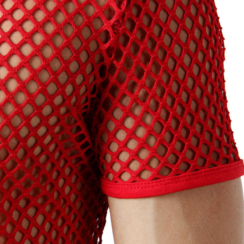 Yellow Mesh See Through Tshirt Men Sexy Short Sleeve Fishnet Transparent Tee Shirt Homme Hip Hop Streetwear Tops Tees 210707