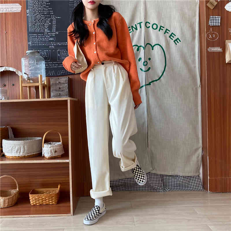 Wonder Harajuku Corduroy Chic Fall Trendy High Waist Streetwear All-match Ins Daily Trousers 210510