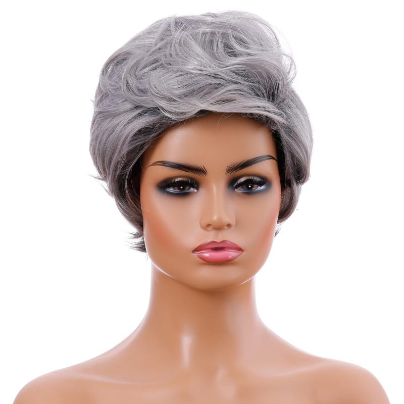 Synthetic Wigs Wig For Women 2 Colour Short Curly Hair Dark Gray And Orange Natural High Temperature Daily Use