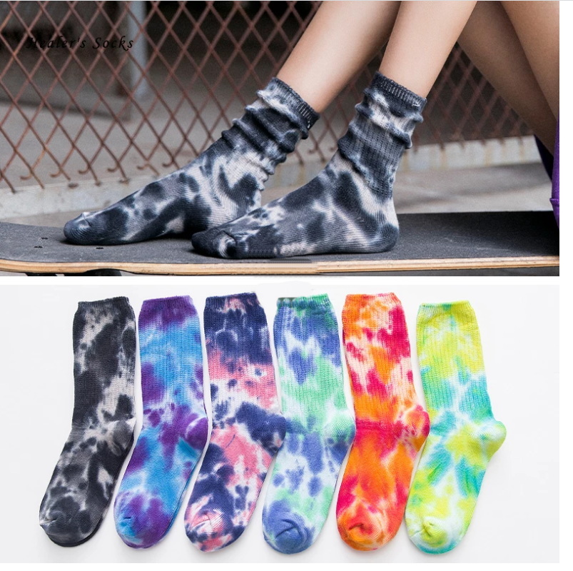New Graffiti Tie-dye Men and Women Socks Cotton Colorful Vortex Fashion Skateboard HipHop Casual Funny Happy Soft Girls Sockings